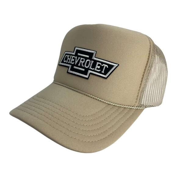 NEW VINTAGE STYLE CHEVROLET TRUCKS LOGO TAN CREAM TRUCKER HAT ADULT TRENDY - Picture 2 of 3